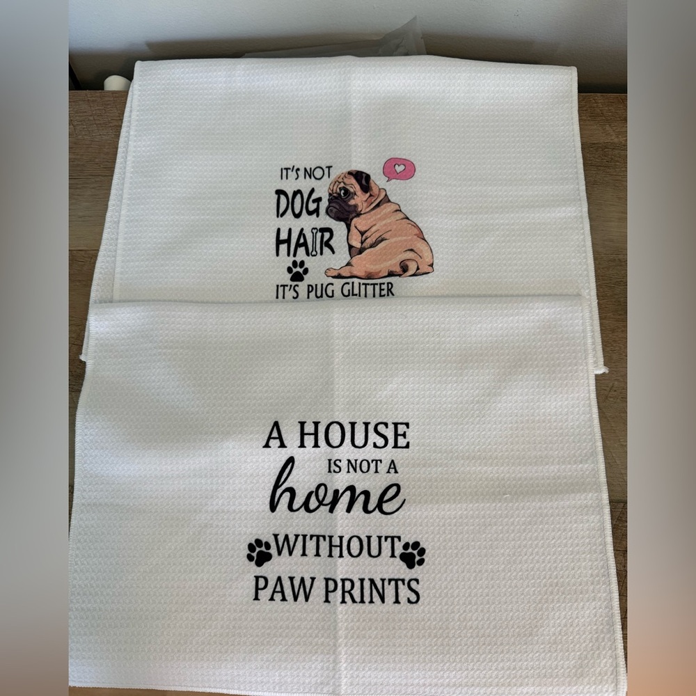 Set of 2 fur baby dish towels, NEW